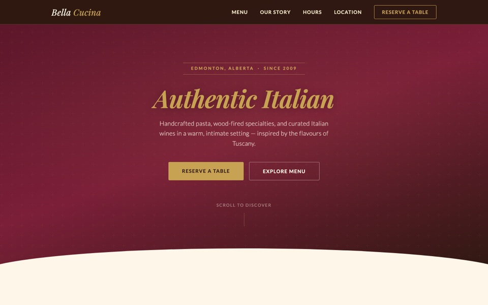 Bella Cucina — Restaurant concept site